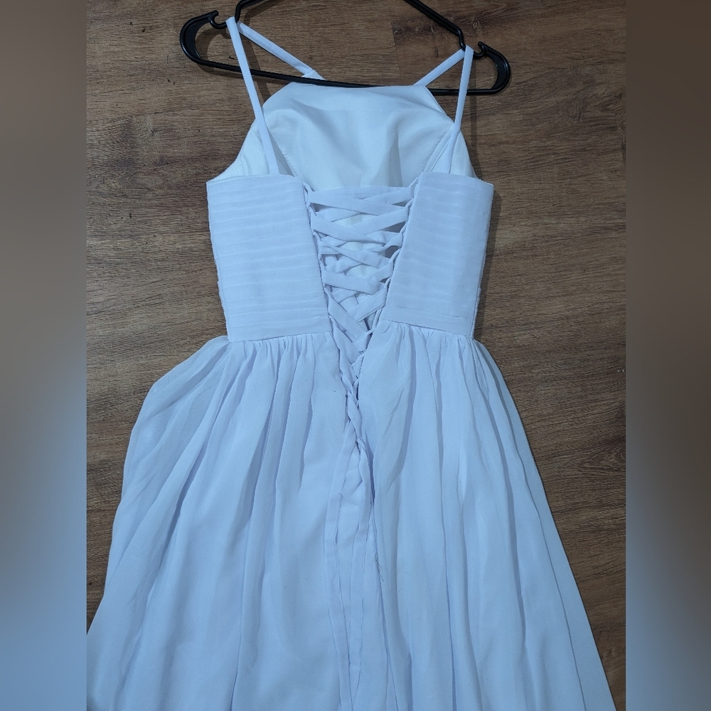 VNAIX Size 0 Blush white Chiffon Prom Bridesmaid Dress Halter Neck, Corset Back - Picture 4 of 12